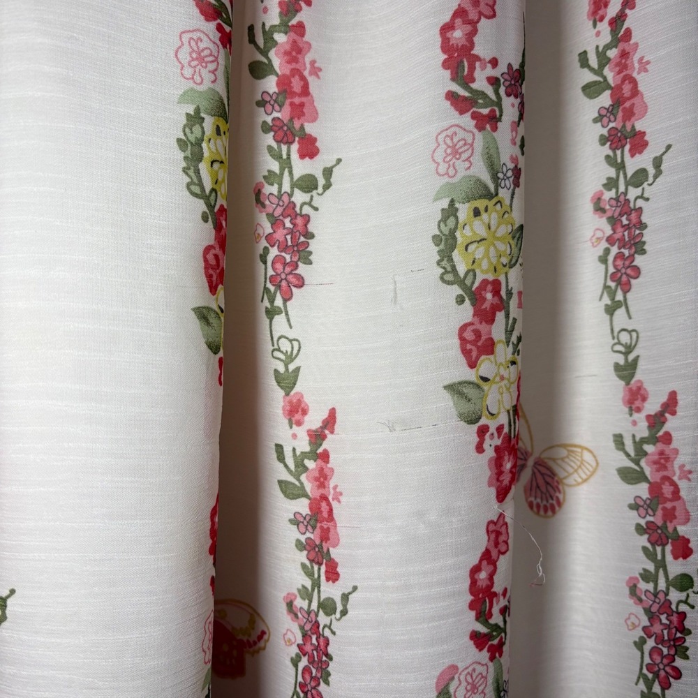 Vintage Floral Butterfly Midi‎ Skirt White Red Smocked Back Waist Size L - Picture 6 of 8